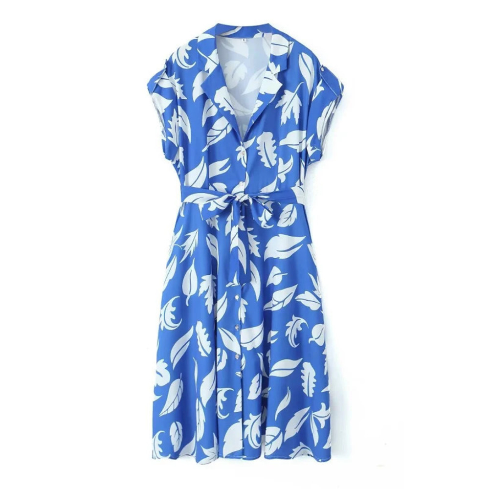 ZARA Blue Floral Print Short Sleeve Dress